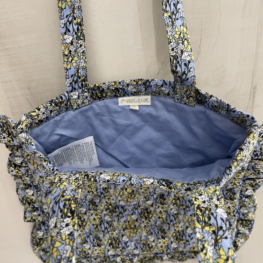 POMPdeLUX girls Floral Ruffle Quilted Cotton Tote Bag Purse Blue - Picture 4 of 6